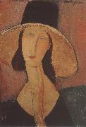 Portrait of Jeanne hebuterne iwth large hat Amedeo Modigliani